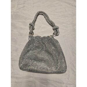 Sequin Silver Sparkle Evening Bag Drawstring Closure Prom Homecoming Gala Bling